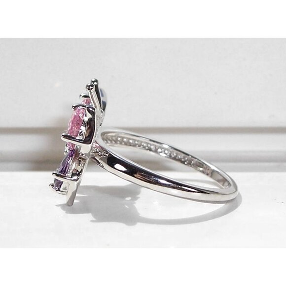 925 STERLING SILVER Simulated Amethyst & Pink Sapphire CZ Butterfly Ring - Picture 8 of 16